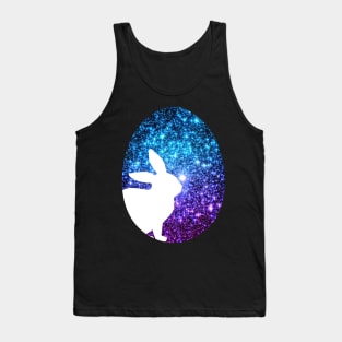 Easter Bunny Silhouette in Teal Purple Ombre Faux Glitter Easter Egg Tank Top